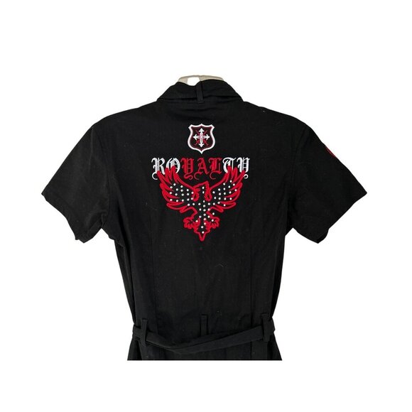 Raw Blue Womens Black Military-Inspired Shirt Dress With Red Embroidery Button F - Picture 6 of 9